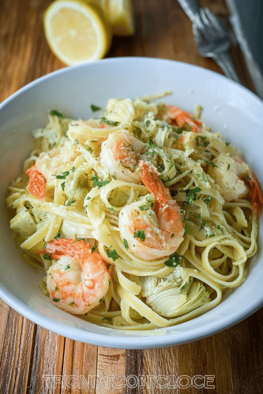 Shrimp And Artichoke Linguine Recipe With Creamy Garlic Sauce 7 Shrimp And Artichoke Linguine