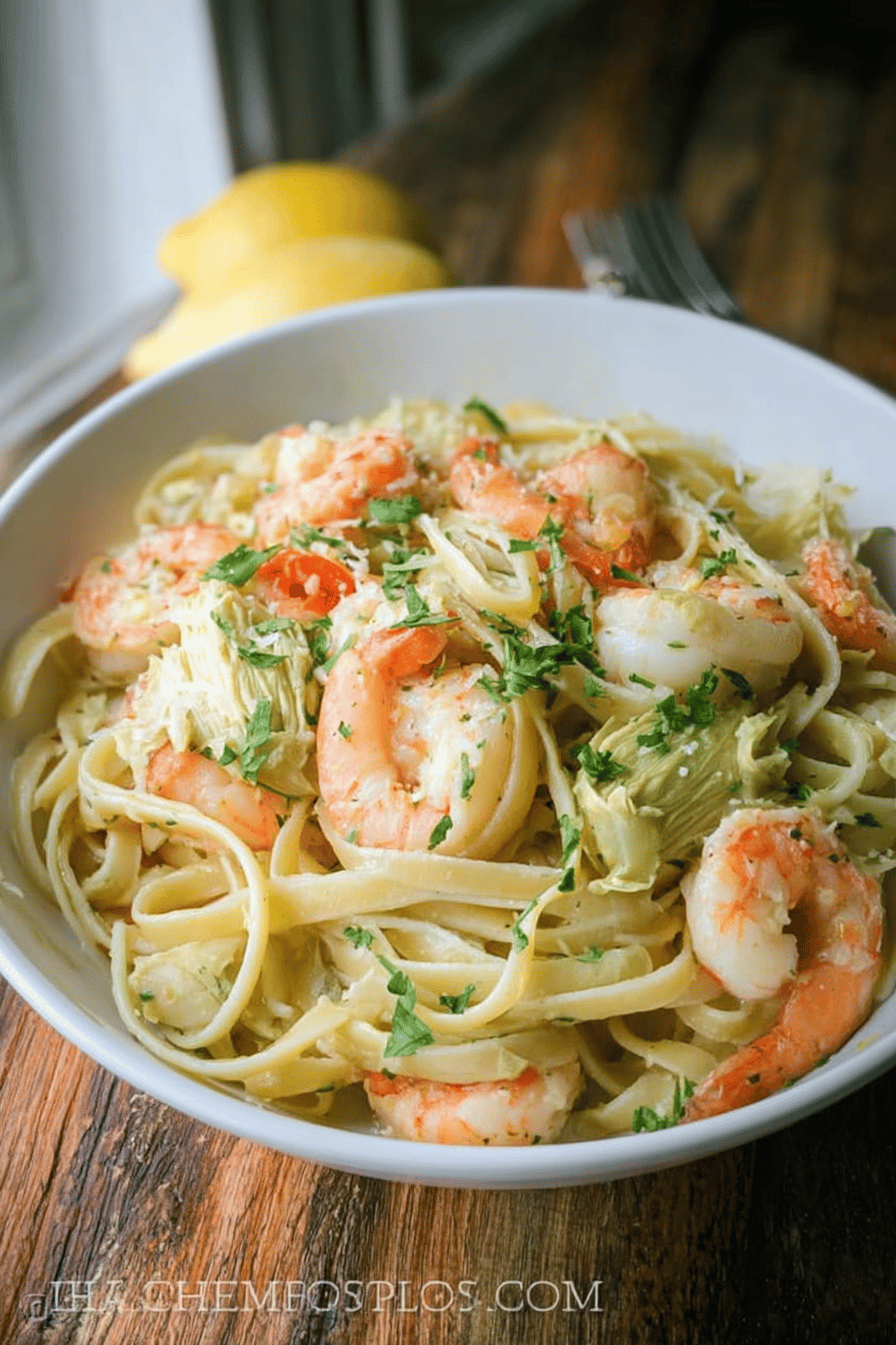 Shrimp And Artichoke Linguine Recipe With Creamy Garlic Sauce 6 Shrimp And Artichoke Linguine