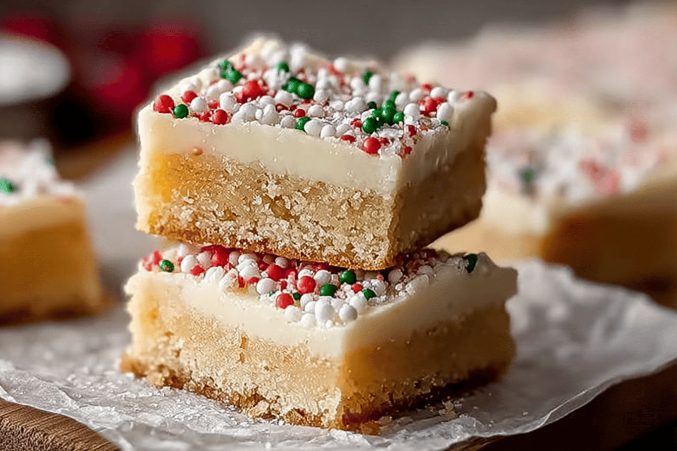 Christmas Sugar Cookie Bars Recipe With Festive Frosting And Sprinkles 6 Christmas Sugar Cookie Bars