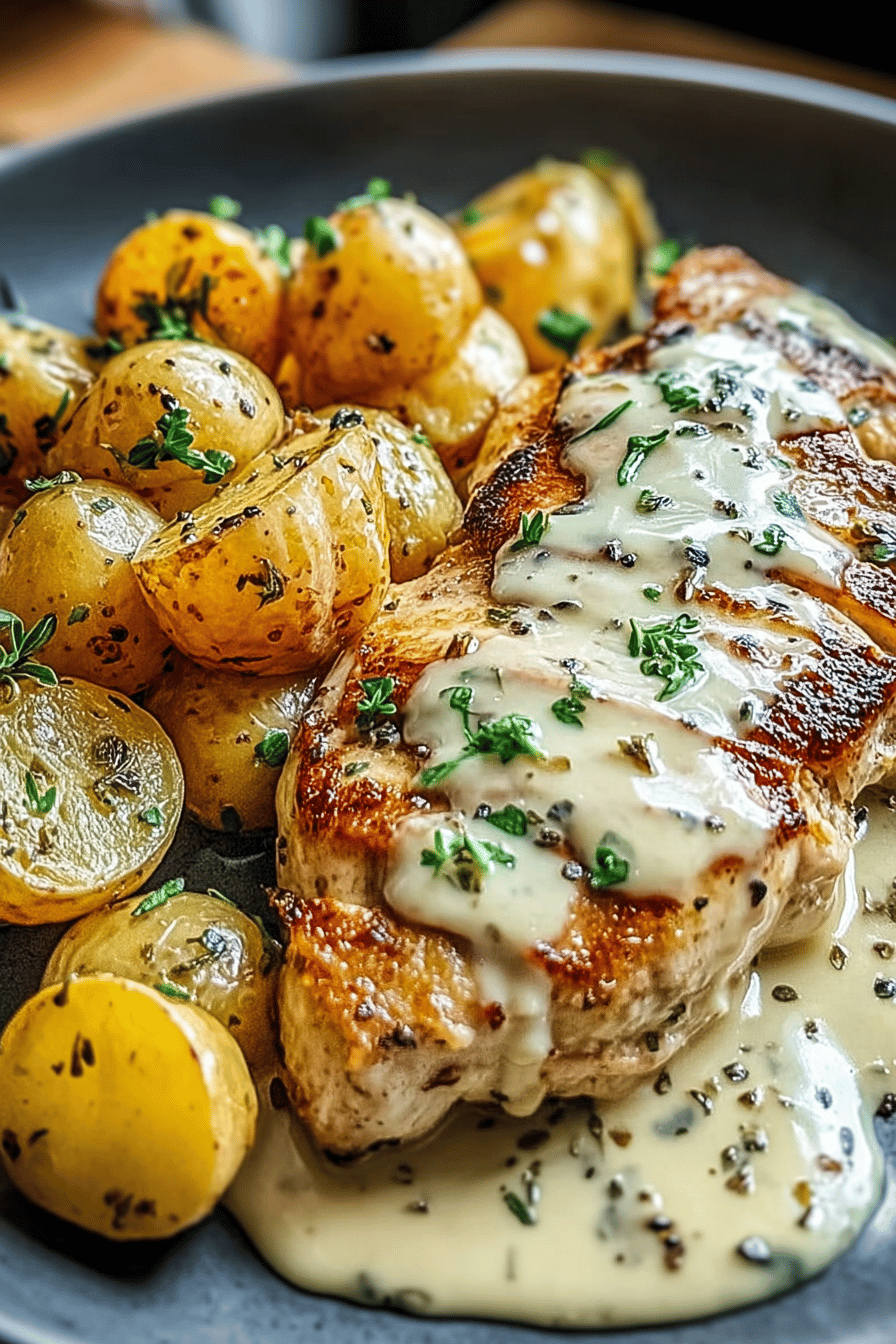 Creamy Garlic Chicken With Potatoes And Fresh Garden Herbs In One Pan 6 Creamy Garlic Chicken Potatoes