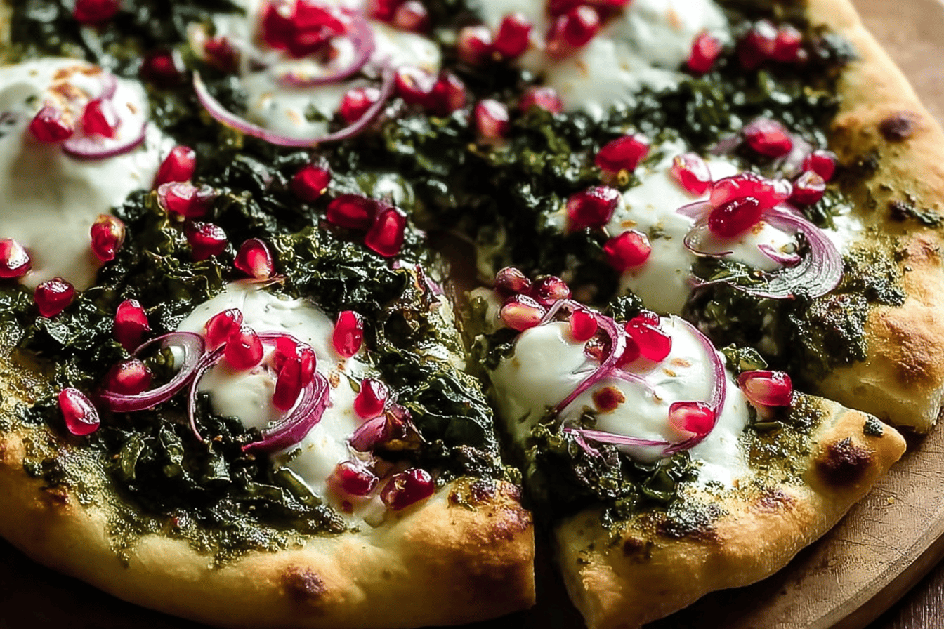 Kale And Pomegranate Pizza With Creamy Pesto Sauce Recipe 6 Kale Pomegranate Pizza Creamy Pesto