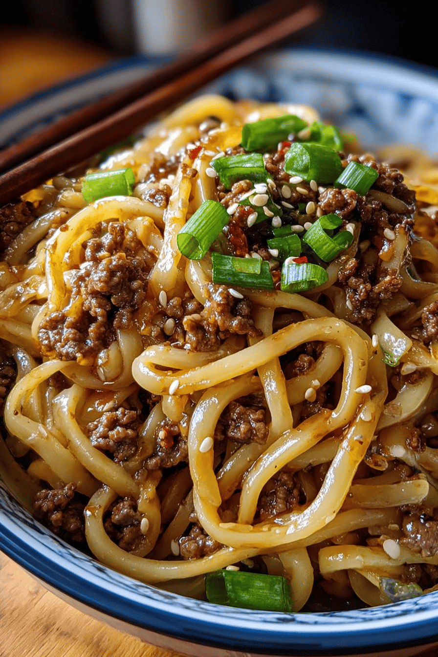 Mongolian Ground Beef Noodles With Savory Sauce And Fresh Vegetables 6 Mongolian Ground Beef Noodles