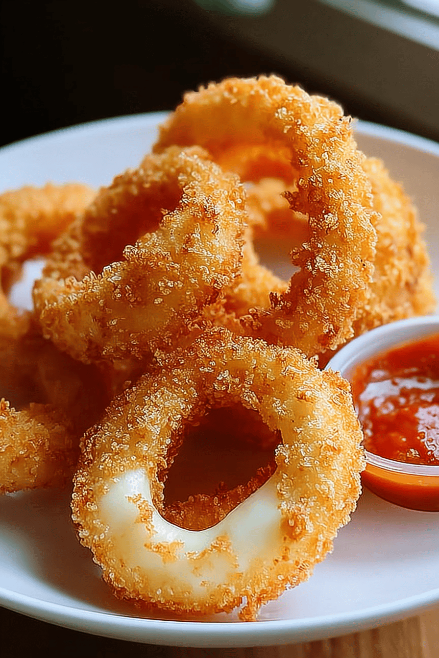 Mozzarella Onion Rings Recipe Crispy Cheese And Sweet Onion Bites 6 Mozzarella Stick Onion Rings
