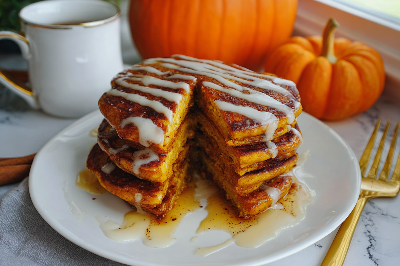 Pumpkin Cinnamon Roll Pancakes