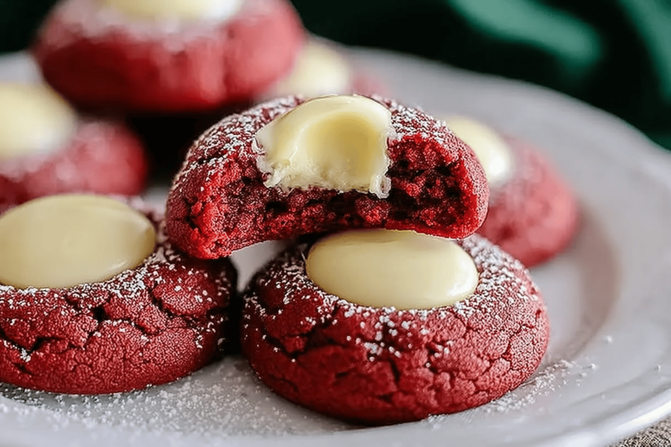 Red Velvet Cream Cheese Thumbprint Cookies Recipe With Decadent Filling 6 Red Velvet Thumbprints