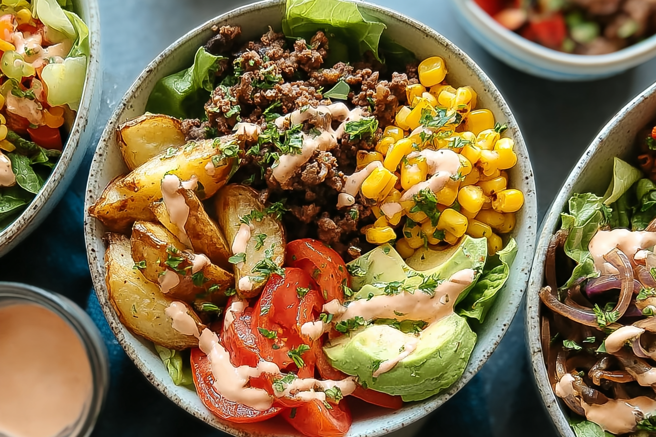 Healthy Burger Bowls With Homemade Special Sauce Recipe 6 Burger Bowls