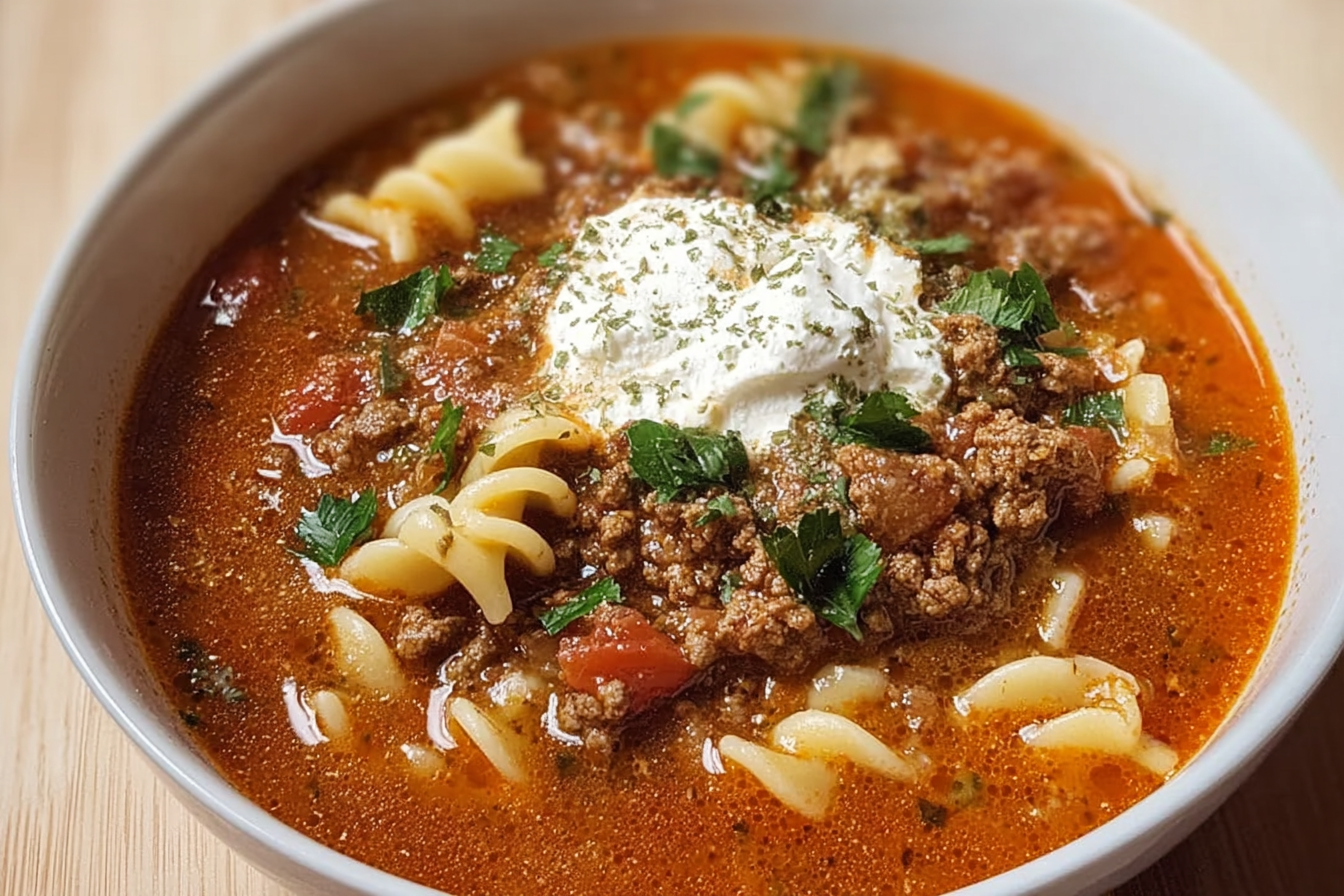 Stovetop Ground Beef Lasagna Soup