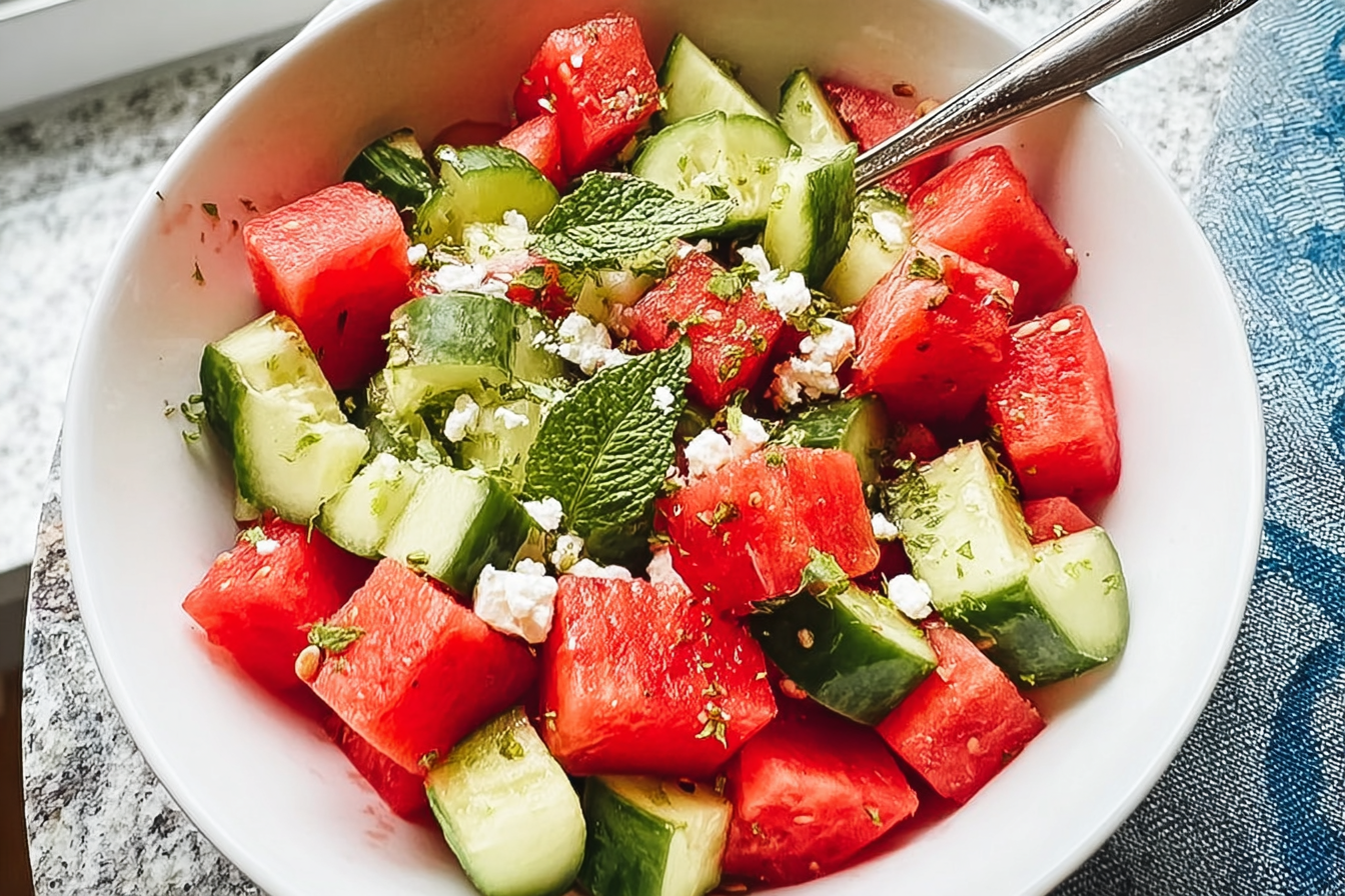 Watermelon Salad With Feta Cheese Cucumber For Refreshing Summer Flavor 6 Watermelon Cucumber Salad