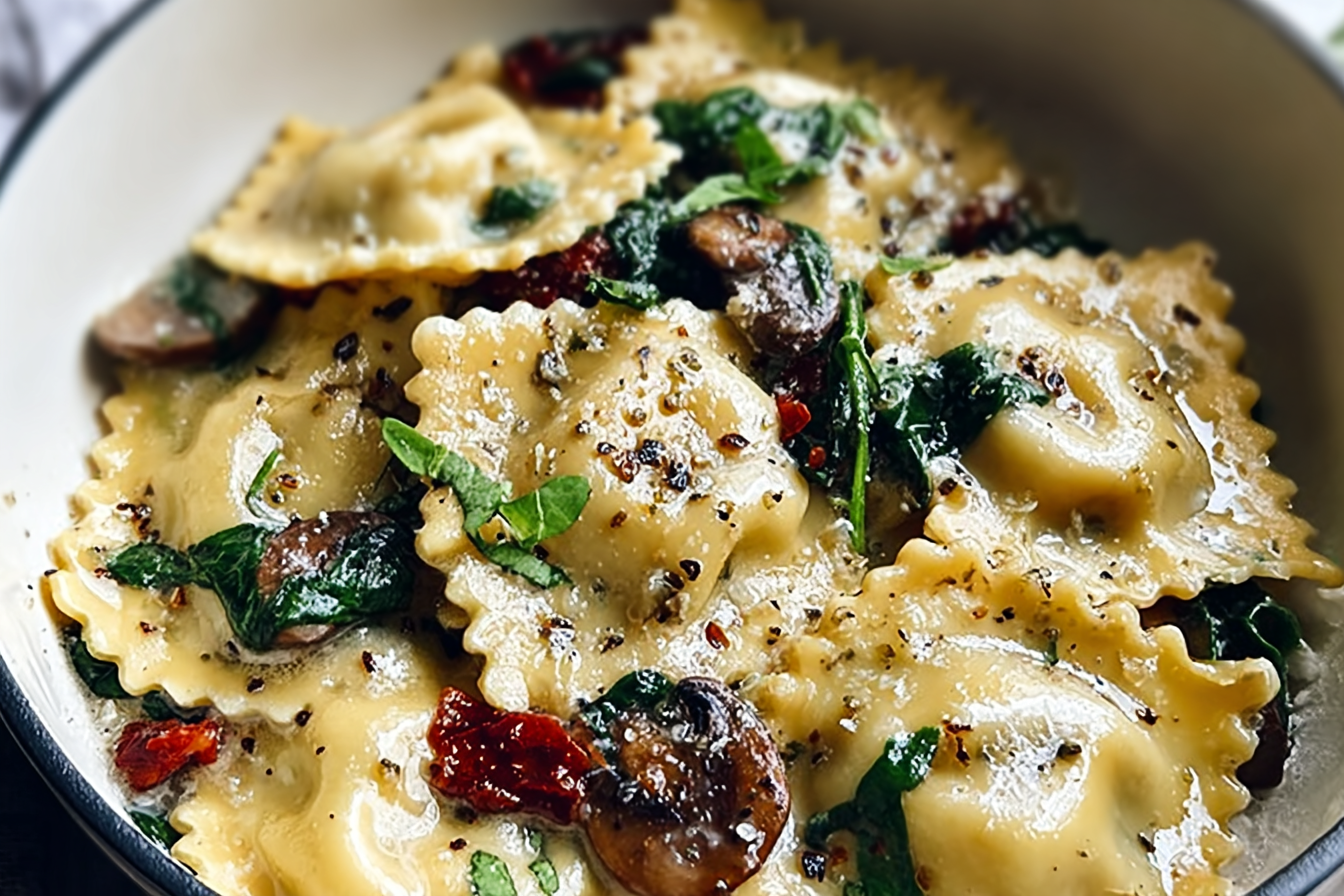 Cheesy Ravioli Recipe With Garlic Tomato Sauce Skillet