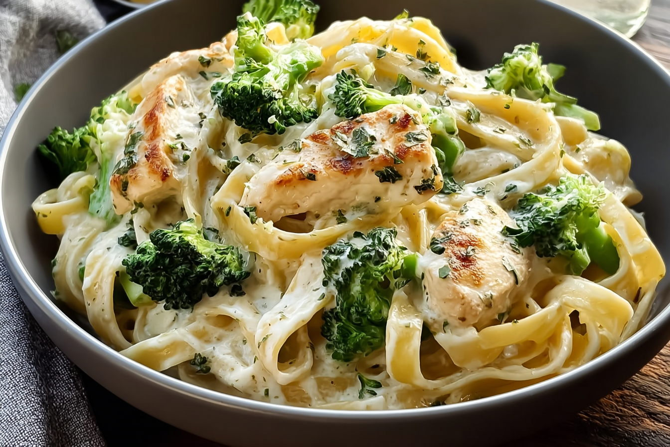 Creamy Chicken Broccoli Alfredo Fettuccine