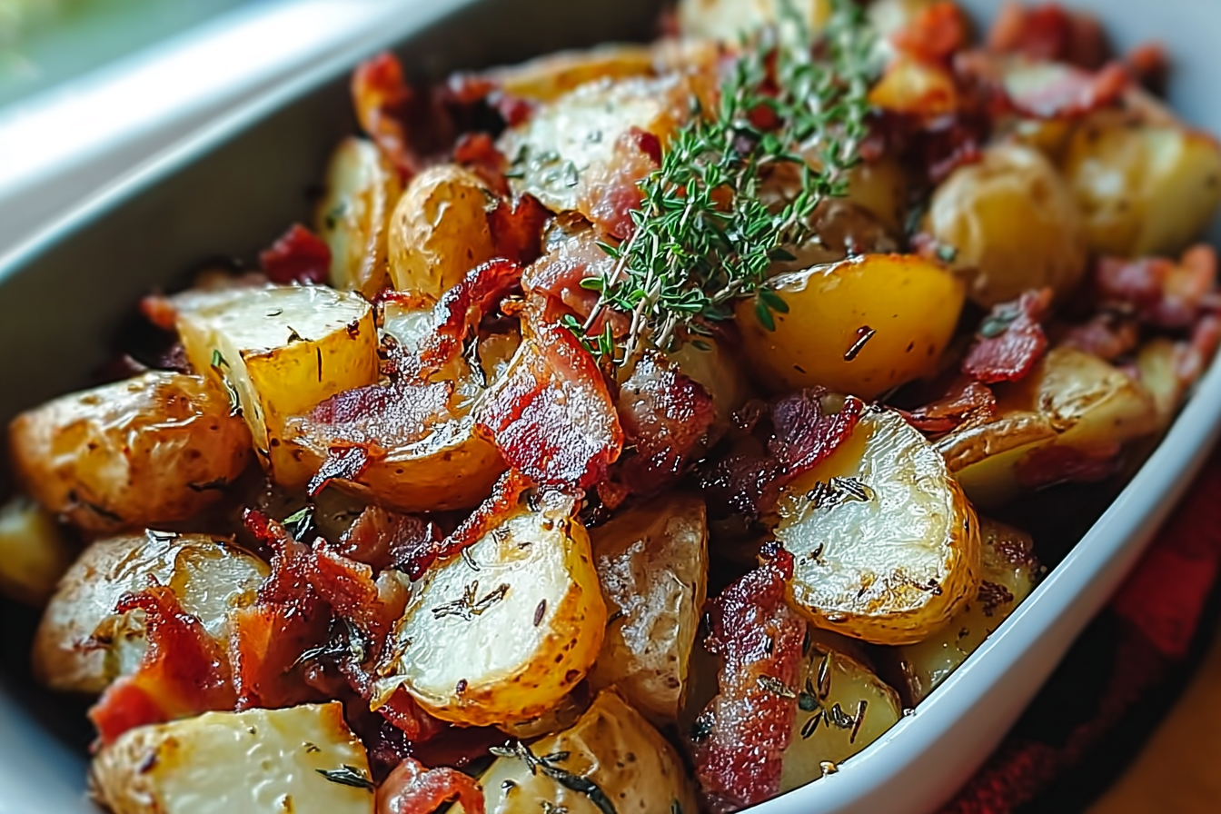 Garlic Roasted Potatoes With Crispy Bacon And Herbs 6 Crispy Bacon Roasted Potatoes