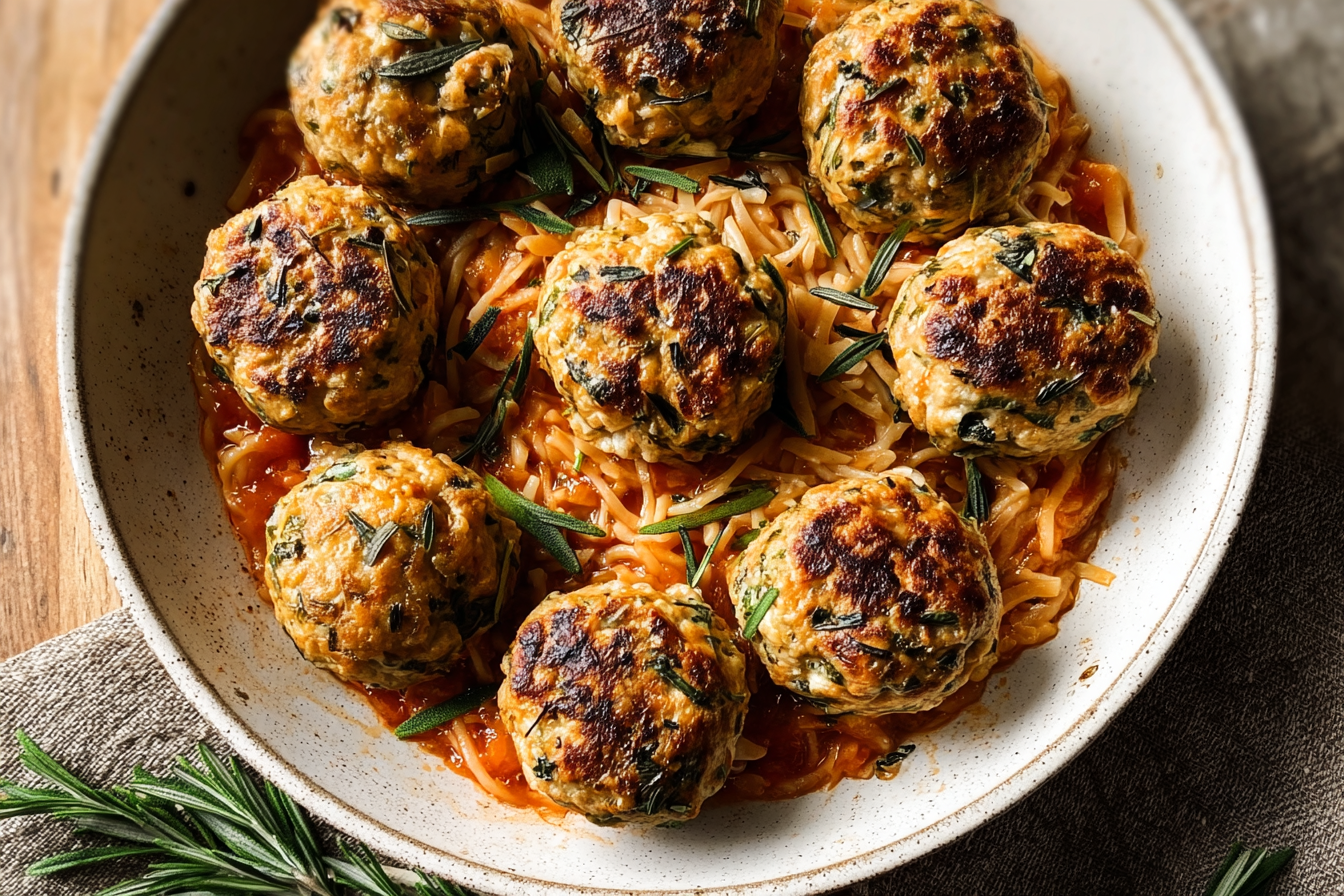 Baked Rosemary Chicken Meatballs Paired With Tomato Orzo 6 Baked Rosemary Chicken Meatballs