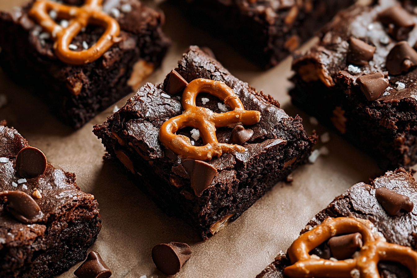 Dark Chocolate Caramel Pretzel Brownies