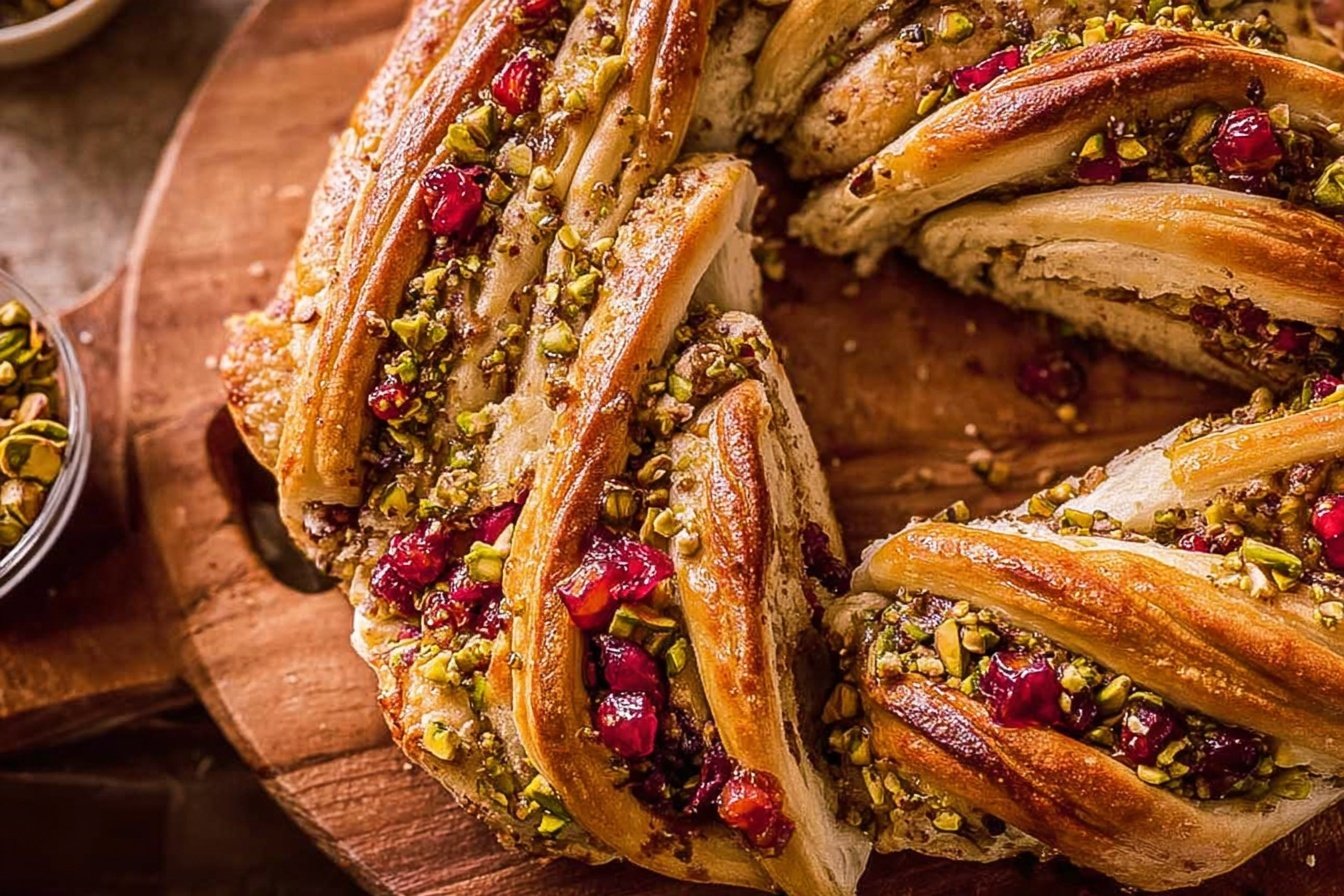 Cranberry Pistachio Babka Bread Wreath