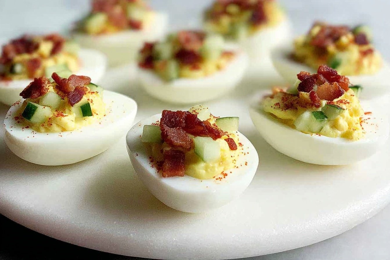 Cucumber Bacon Deviled Eggs