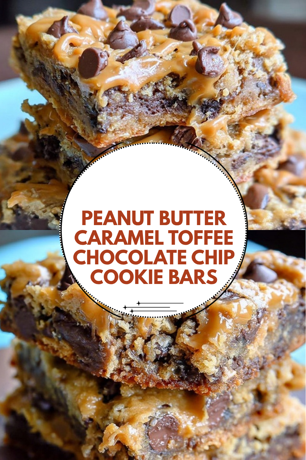 Peanut Butter Caramel Toffee Chocolate Chip Cookie Bars