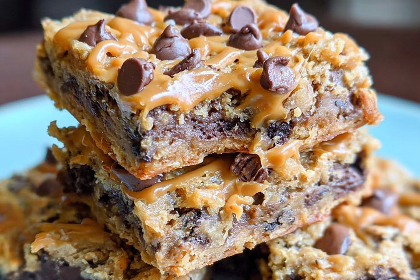Peanut Butter Caramel Toffee Chocolate Chip Cookie Bars